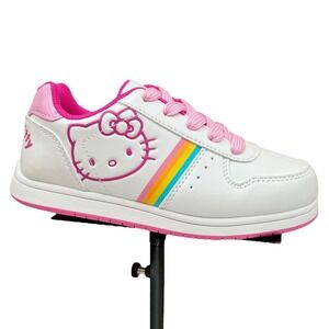 Hello Kitty Youth Girl's Fashion Court Sneakers Size 2 White-Rainbow‎ Lace up